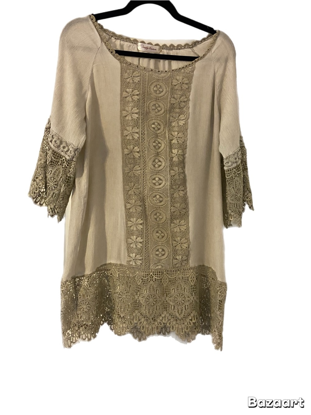 Simply Couture Cream Crochet-Trim Boho Tunic